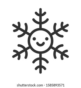 Snowflake with smile, linear icon. Editable stroke