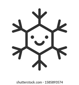 Snowflake with smile, linear icon. Editable stroke