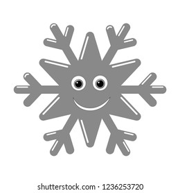 Snowflake smiley baby face. Cute winter gray snow flake, smile, isolated white background. Happy fun character, kid emoticon. Drawing cartoon doodle. Holiday child decoration Vector illustration