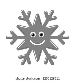 Snowflake smiley baby face. Cute winter gray snow flake, smile, isolated white background. Happy fun character, kid emoticon. Drawing cartoon doodle. Holiday child decoration Vector illustration