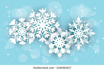 Snowflake and snow with bokeh winter background