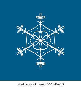 Snowflake Snow Flat Icon On Blue Background