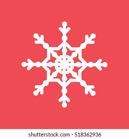 Snowflake Snow Flat Icon On Red Background