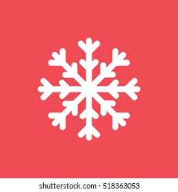 Snowflake Snow Flat Icon On Red Background