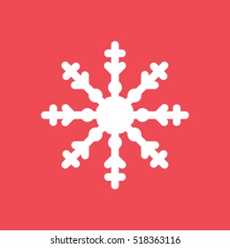 Snowflake Snow Flat Icon On Red Background