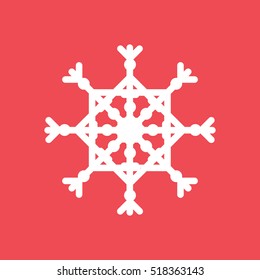 Snowflake Snow Flat Icon On Red Background