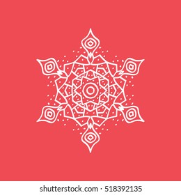 Snowflake Snow Flat Icon On Red Background