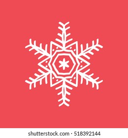Snowflake Snow Flat Icon On Red Background