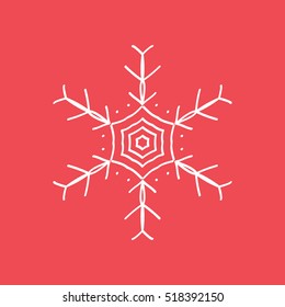 Snowflake Snow Flat Icon On Red Background