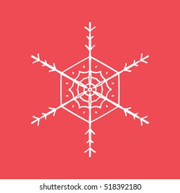 Snowflake Snow Flat Icon On Red Background