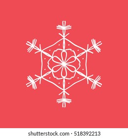 Snowflake Snow Flat Icon On Red Background