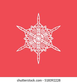 Snowflake Snow Flat Icon On Red Background