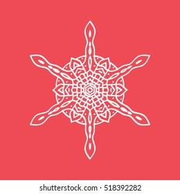 Snowflake Snow Flat Icon On Red Background