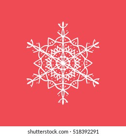 Snowflake Snow Flat Icon On Red Background