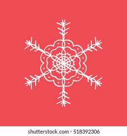 Snowflake Snow Flat Icon On Red Background