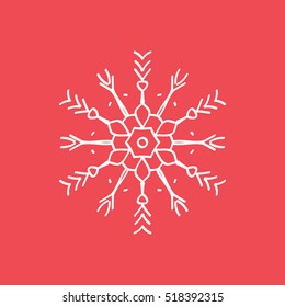 Snowflake Snow Flat Icon On Red Background