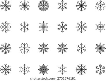 Floco de neve neve congelar inverno delinear ícone. Ícone de floco de neve. Mantenha-se congelado. Marcação em flocos de neve Manter abaixo de zero. Ar condicionado. Ícone de linha fina de flocos de neve definido. Snowflake Ilustração simples.