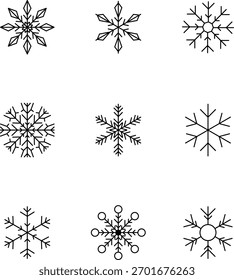 Floco de neve neve congelar inverno delinear ícone. Ícone de floco de neve. Mantenha-se congelado. Marcação em flocos de neve Manter abaixo de zero. Ar condicionado. Ícone de linha fina de flocos de neve definido. Snowflake Ilustração simples.