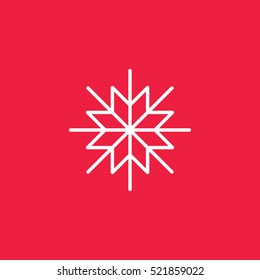 snowflake snow freeze winter thin line outline icon white on red background