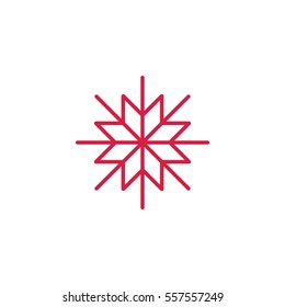 snowflake snow freeze winter thin line outline icon red on white background