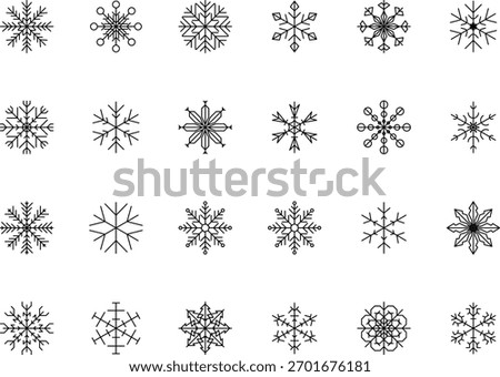 Snowflake snow freeze winter thin line outline icon. Snowflake icon. Keep frozen. Snowflake marking. Keep below zero. Air conditioner. Snowflakes thin line icon set. Snowflake Simple illustration.