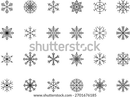 Snowflake snow freeze winter thin line outline icon. Snowflake icon. Keep frozen. Snowflake marking. Keep below zero. Air conditioner. Snowflakes thin line icon set. Snowflake Simple illustration.