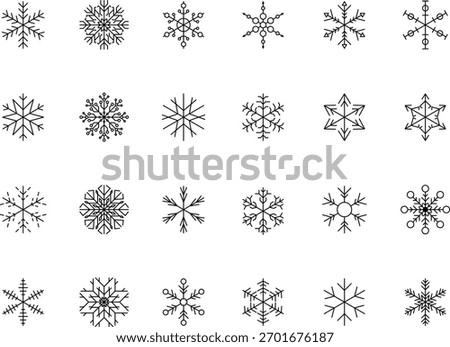 Snowflake snow freeze winter thin line outline icon. Snowflake icon. Keep frozen. Snowflake marking. Keep below zero. Air conditioner. Snowflakes thin line icon set. Snowflake Simple illustration.