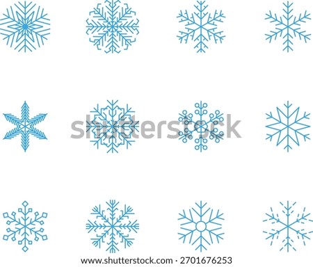 Snowflake snow freeze winter thin line outline icon. Snowflake icon. Keep frozen. Snowflake marking. Keep below zero. Air conditioner. Snowflakes thin line icon set. Snowflake Simple illustration.