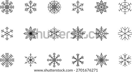 Snowflake snow freeze winter thin line outline icon. Snowflake icon. Keep frozen. Snowflake marking. Keep below zero. Air conditioner. Snowflakes thin line icon set. Snowflake Simple illustration.