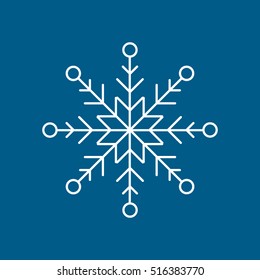Snowflake Snow Line Icon On Blue Background