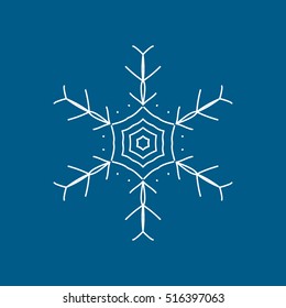 Snowflake Snow Line Icon On Blue Background
