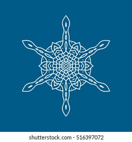 Snowflake Snow Line Icon On Blue Background