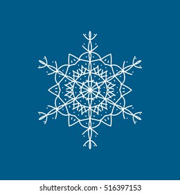 Snowflake Snow Line Icon On Blue Background