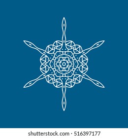 Snowflake Snow Line Icon On Blue Background