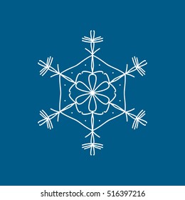 Snowflake Snow Line Icon On Blue Background