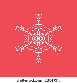 Snowflake Snow Line Icon On Red Background