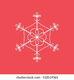 Snowflake Snow Line Icon On Red Background