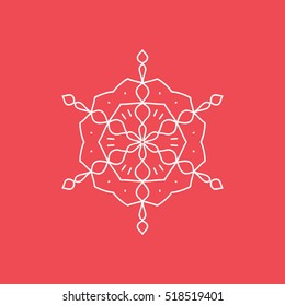 Snowflake Snow Line Icon On Red Background