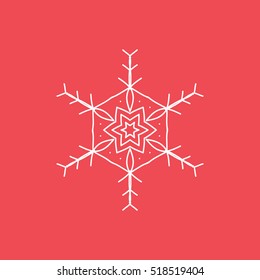 Snowflake Snow Line Icon On Red Background