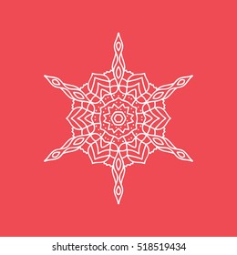 Snowflake Snow Line Icon On Red Background
