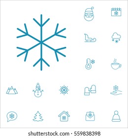 snowflake snow winter cold  line icons set blue on white