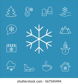 snowflake snow winter cold vector line icons set