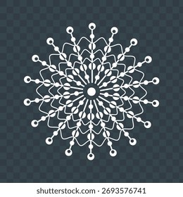 Icono de la nevada del copo de nieve, cristal blanco de la nieve en la Ilustración vectorial transparente del fondo, elemento de las Navidades del invierno.