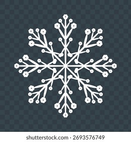 Snowflake snowfall icon, White snow crystal on transparent background vector illustration, Winter Christmas element.
