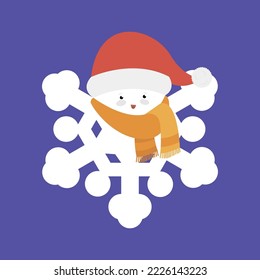 Snowflake with a snowman in a hat and scarf