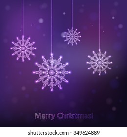 snowflake sparkles on a dark purple  background, vector