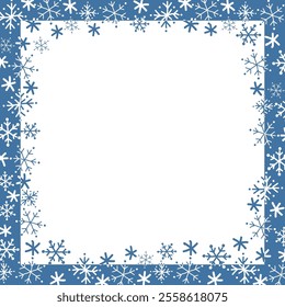 Snowflake Square Frame. Beautiful Winter Holiday Background. Christmas Greeting Card Template. Free Space for Your Text. Vector Illustration in Blue, White