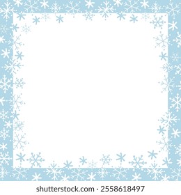 Snowflake Square Frame. Beautiful Winter Holiday Background. Christmas Greeting Card Template. Free Space for Your Text. Vector Illustration in Light Blue, White