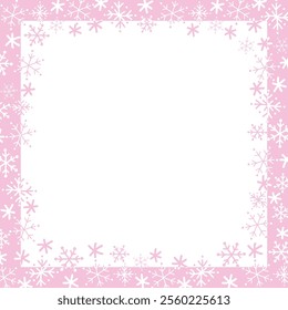 Snowflake Square Frame. Beautiful Winter Holiday Background. Christmas Greeting Card Template. Free Space for Your Text. Vector Illustration in Pink, White