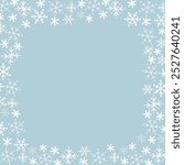 Snowflake Square Frame. Winter Holiday Background. Christmas Greeting Card Template. Free Space for Your Text. Vector Illustration on  Light Blue Background